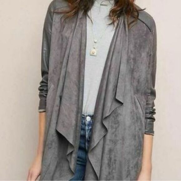 Blank NYC Gray Suede & Leather Drape Collar Jacket NWT Size Small - Picture 1 of 14